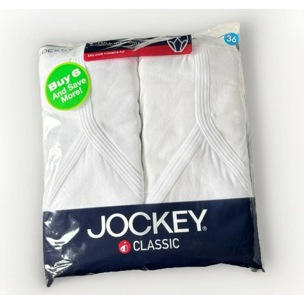 Jockey Mens Classic Full Rise Briefs Size 36 100% Cotton Y-Front Fly 6-pack Vtg - Picture 2 of 11